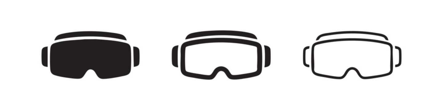 VR Headset and Goggles Icons - Virtual Reality and Safety Eye Protection Symbols