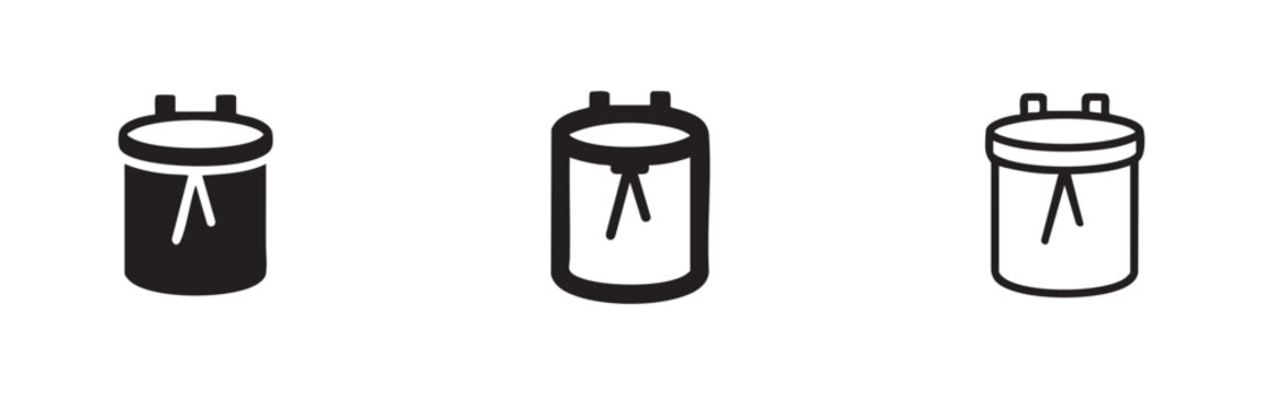 Camping sleeping bag icon set in solid, outline, and line styles.