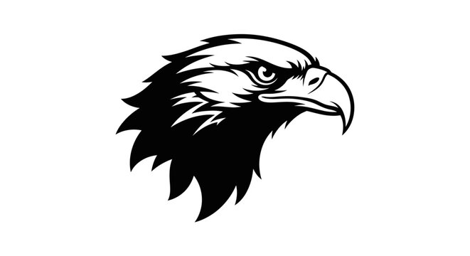 Eagle head, black and white vector, bird of prey illustration, wildlife symbol