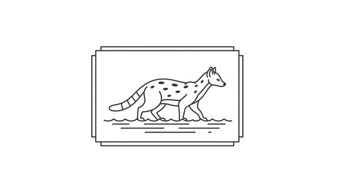Stylized Line Art of a Spotted Genet Walking in Water