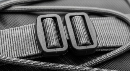 Obraz premium Detailed View of Adjustable Plastic Buckle and Durable Woven Nylon Strap on Outdoor Equipment