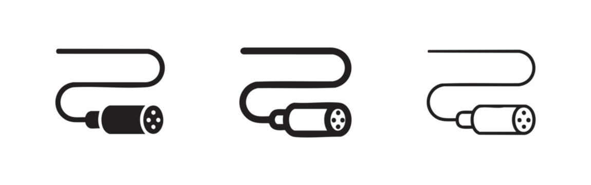 MIDI or DIN Connector Cable Icon Set, Audio and Data Interface Vector Illustration for Electronics