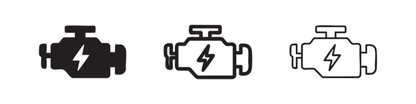 Electric Engine or Motor with Lightning Bolt Icon in Solid, Outline, and Line Style.