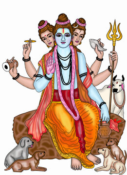 hand drawn digital art of lord dattatreya