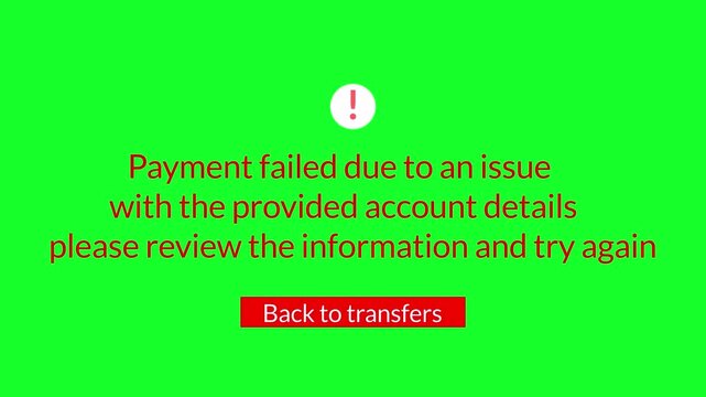 payment declined error notification with exclamation sign in 4K animation with alpha channel warning that the transaction could not be processed Online payment errors on transparent background 