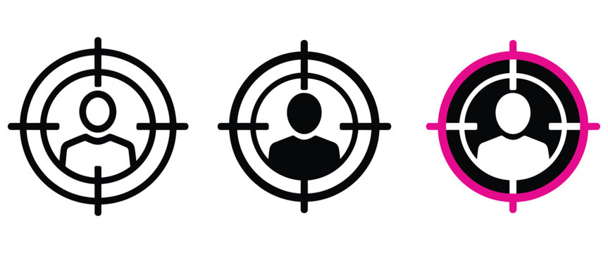 Targeted customer audience vector illustration, minimalist focus and segmentation symbol for advertising analytics, brand promotion strategy and effective online marketing campaign management.
