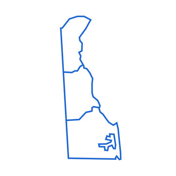 Delaware Map with Counties Blue Outline Vector Illustration