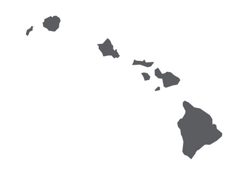 Hawaii State Map with Gray Color Silhouette on Transparent Background