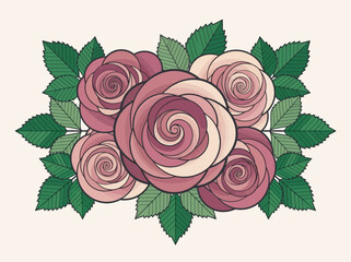 Elegant Geometric Pink Rose Bouquet Illustration with Green Leaves © enggar