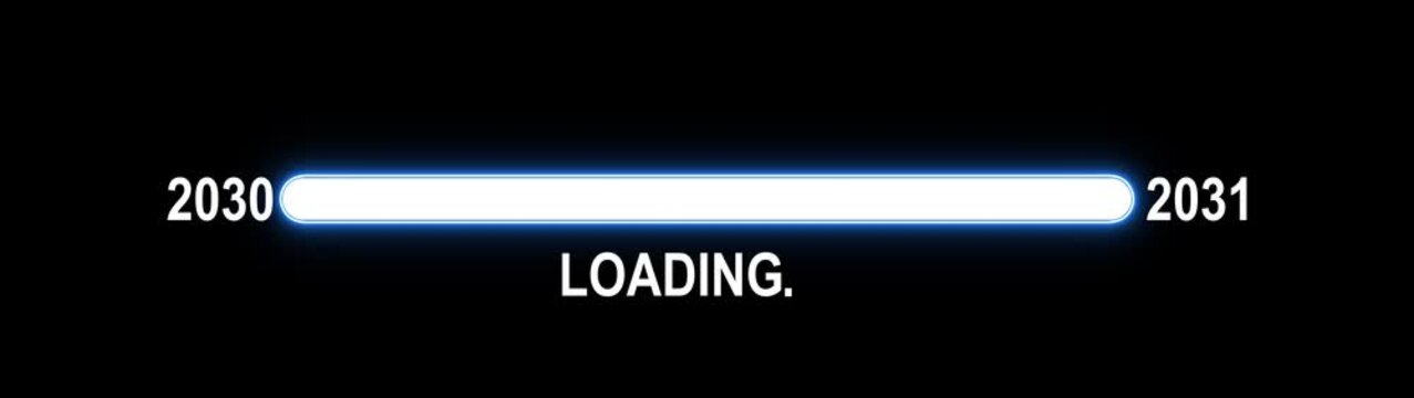 New 2030 year progress bar on digital lcd display. Concept of new year, annual plan, growth strategy, business planning. New year 2031 loading bar animation Year changing from 2030 to 2031