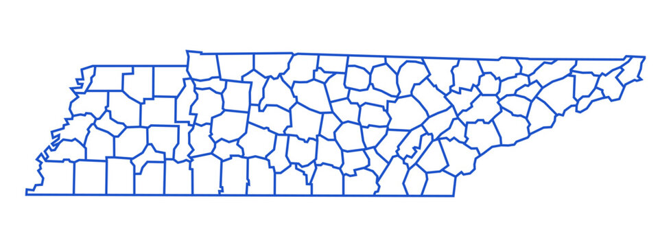 Tennessee State Map with Counties on Transparent Background