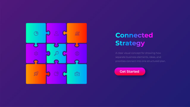 Nine Piece Connected Puzzle Strategy Grid on Dark Background