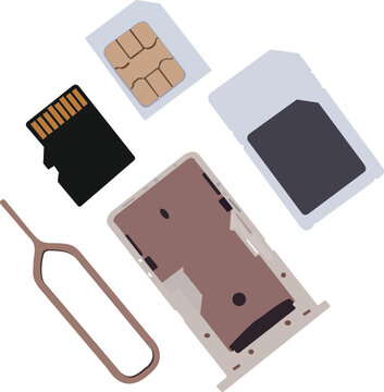 memory card adapter set with micro sd card and sim card tray ejector tool isolated on white background