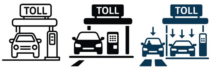Toll road icon set, toll plaza barrier symbol vector illustration for transportation and highway collection design, isolated on white background with clean modern style. © Mizu Ahmed 2