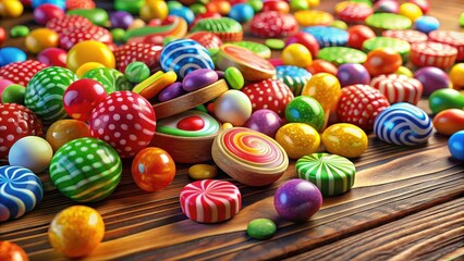 Fototapeta premium Colorful candies on a wooden table