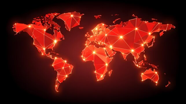 world map projection with glowing connection lines and global network concept