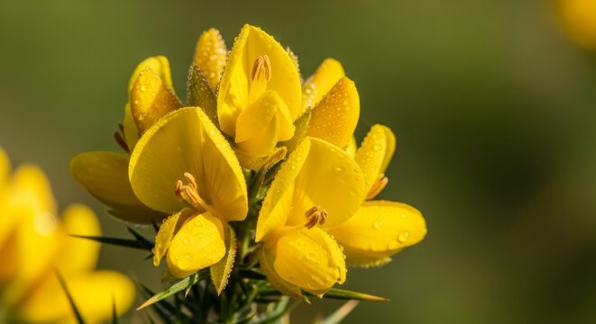 Close-up of vibrant yellow gorse flowers in full bloom against blurred background.