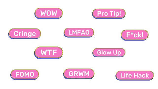 Call to action cute pink buttons animation set with click reaction. Update upload options. Contact me. Know more on web. Rounded cartoon micro interactions UI. Animated kawaii CTA elements collection