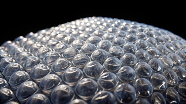 Rough plastic bubble wrap sheet on black background
