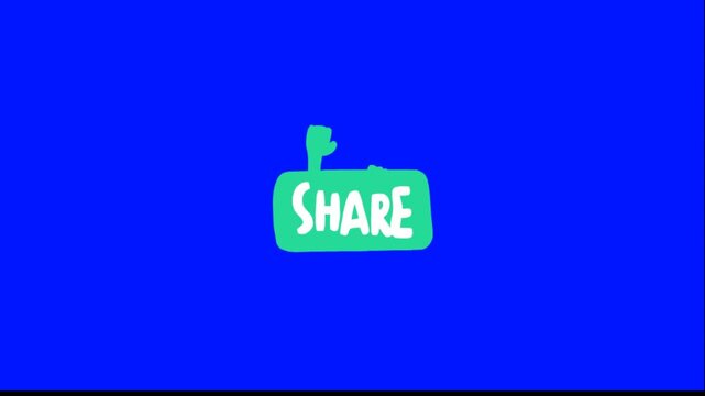 Animated share icons on blue background social media symbols