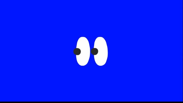 Animated blue emoticon eyes smiling and looking around with white and black details on a solid blue background