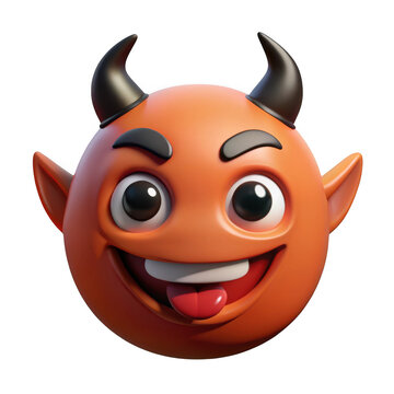 3d rendered devil emoji with horns and tongue out isolated on transparent background