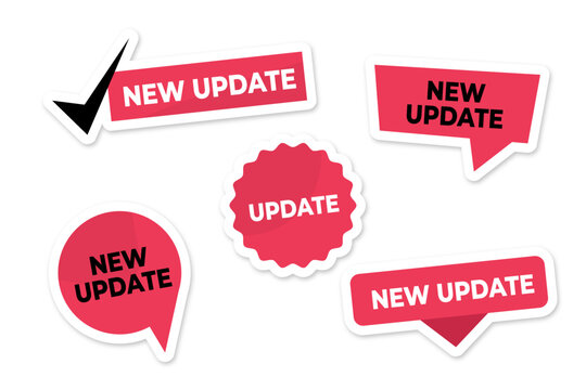 A set of red stickers on the theme of the new update, flat simple stickers