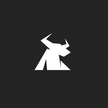 Abstract Geometric Bull Head Logo. Modern minimalist angular white bull symbol vector illustration on dark background, representing strength, power, and financial concepts.