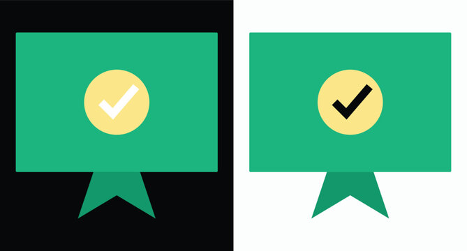 Green bookmark icon with checkmate on light and dark backgrounds