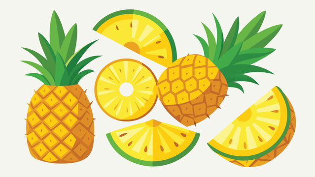 A diverse set of pineapple illustrations captures tropical essence with a whole fruit, a precise round slice, and various wedges and halves, presented on a clean white background.