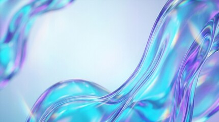 Fototapeta premium Abstract iridescent liquid waves with holographic shimmer and lens flare