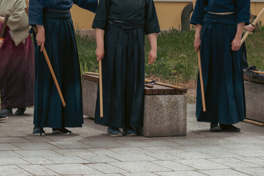 Demonstration by men and women faculties of Japanese traditional martial arts, judo, karate, aikido, kendo