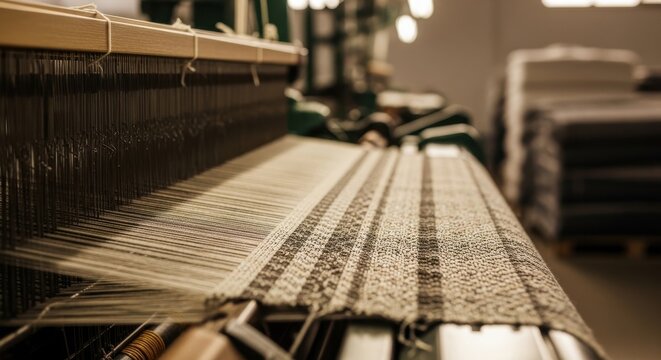 Traditional textile loom creating patterned fabric