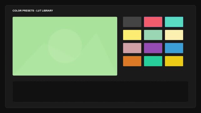 professional lut color grading preview panel animation