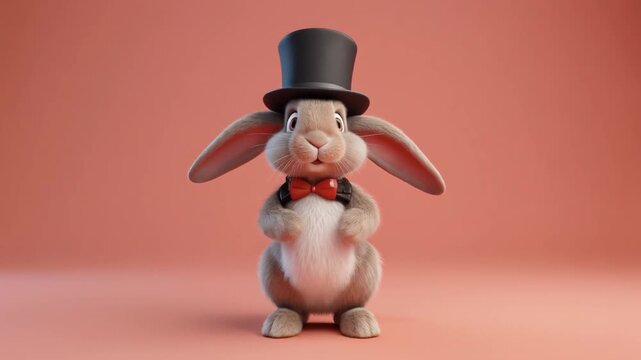 Cute 3D Animated Rabbit with Top Hat and Bowtie Generative AI