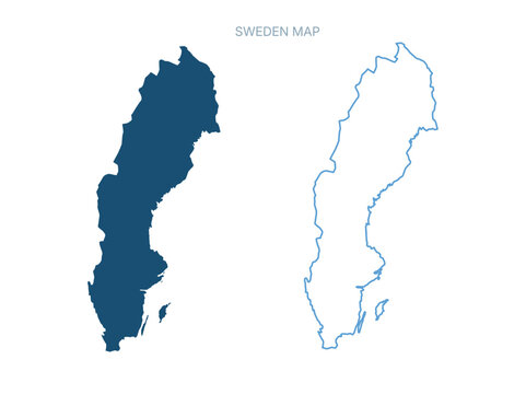 Sweden national country map silhouette outline set graphic vector illustration isolated flat design modern territory geography atlas