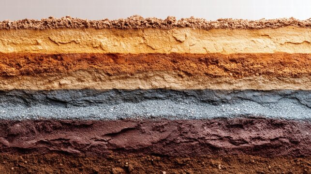 Cross-section of soil layers showing different geological strata.