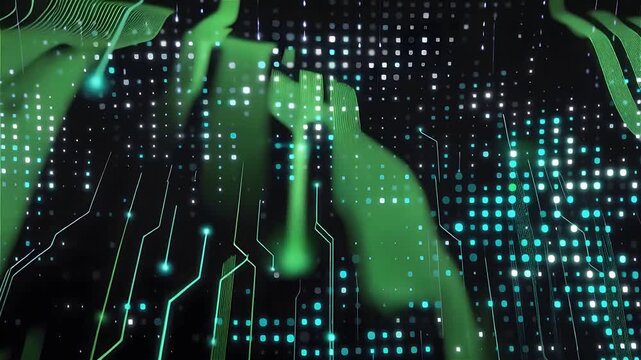 Green Data Stream Dot Matrix Network Flow Dark Seamless Loop 4K Motion Graphic Technology Background