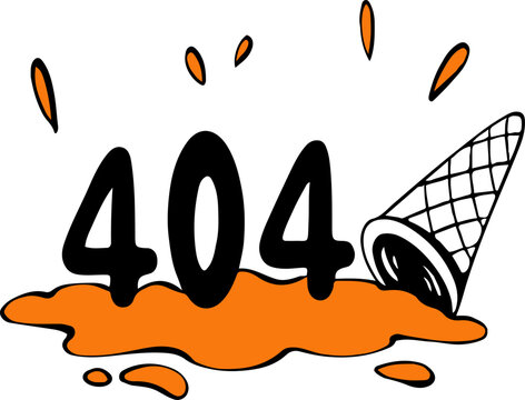 Spilled ice cream 404 error page funny doodle cartoon for website design failure. Vector illustration