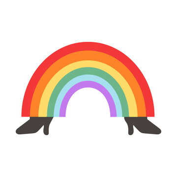 Rainbow arch with high heel boots isolated on white. Creative retro pop art graphic for LGBTQ pride month, drag queen culture, and vibrant queer fashion stickers. Vector illustration.