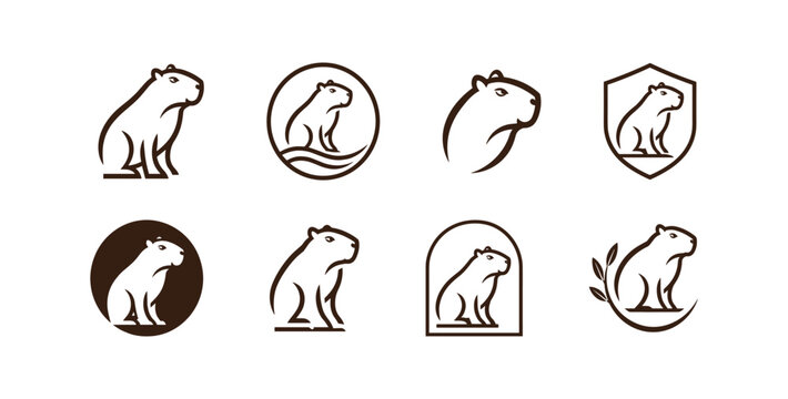 Modern capybara logo set with elegant minimalist style. Perfect for branding, eco businesses, packaging and creative identities.