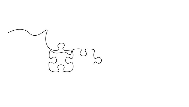 Animated self drawing Continuous line drawing Jigsaw puzzle pieces, puzzle illustration, problem solving, business concept, minimalistic design