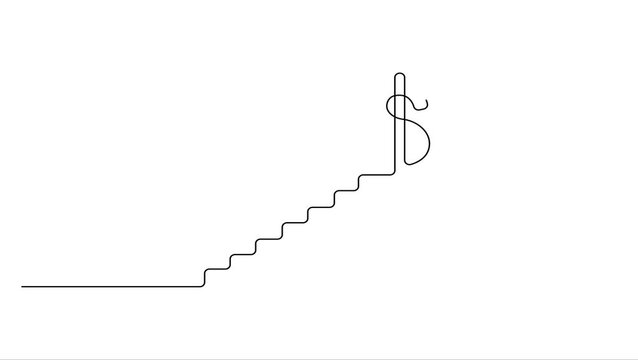 Animated self drawing Continuous line drawing Staircase, dollar sign, financial growth, investment, success concept, gray line art