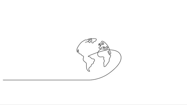 Animated self drawing Continuous line drawing Minimalist globe illustration, single line drawing, earth icon, simple geography symbol