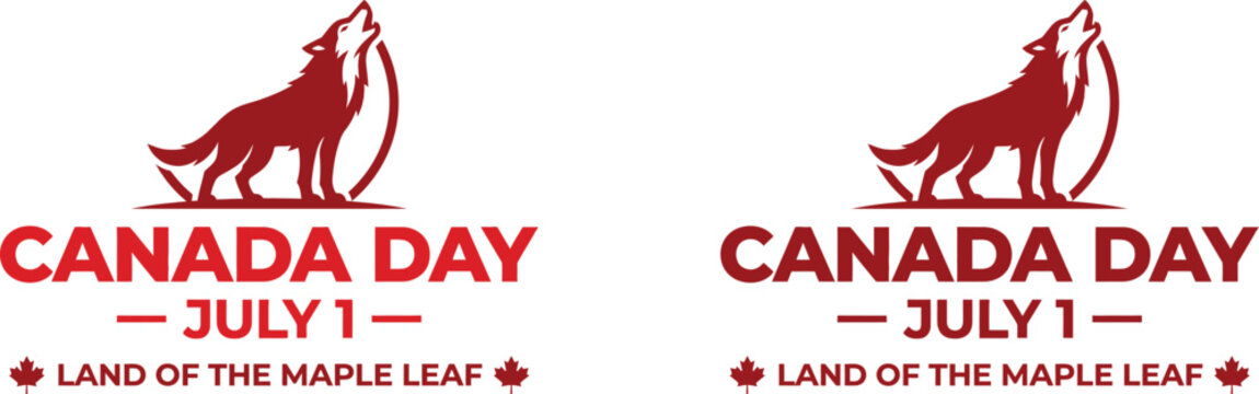 Canada Day celebration with a wolf howling at the moon on a white background