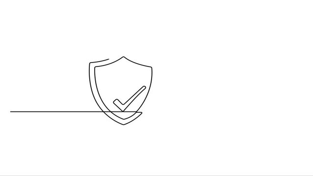 Animated self drawing Continuous line drawing Security, protection, shield icon, checkmark, verification symbol