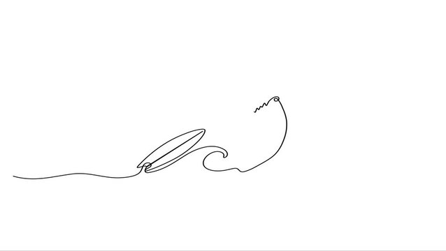 Animated self drawing Continuous line drawing Minimalist needle and thread icon, simple line art sewing symbol, black thread with eye, modern embroidery design element