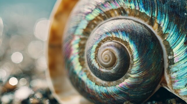 Iridescent Seashell Spiral Macro Detail