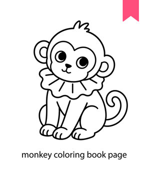 Cute monkey coloring book page in kawaii cartoon style with clean outlines. Perfect for kids activities, nursery prints and education.