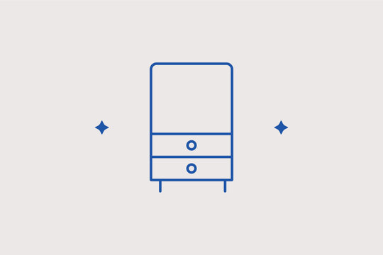 A narrow vertical storage chest line icon for compact hallway furniture layouts and minimalist apartment design ideas. Vector illustration for household organizing mobile applications.